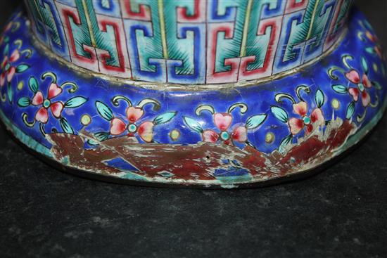 A tall Chinese Canton enamel baluster vase, late 19th / early 20th century, 52.5cm, losses to foot